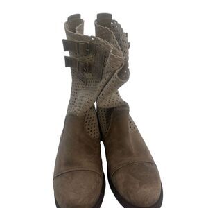 Sorel Major Pull On Perforated Leather Mid-Calf Women's Boots Tan Size 7.5